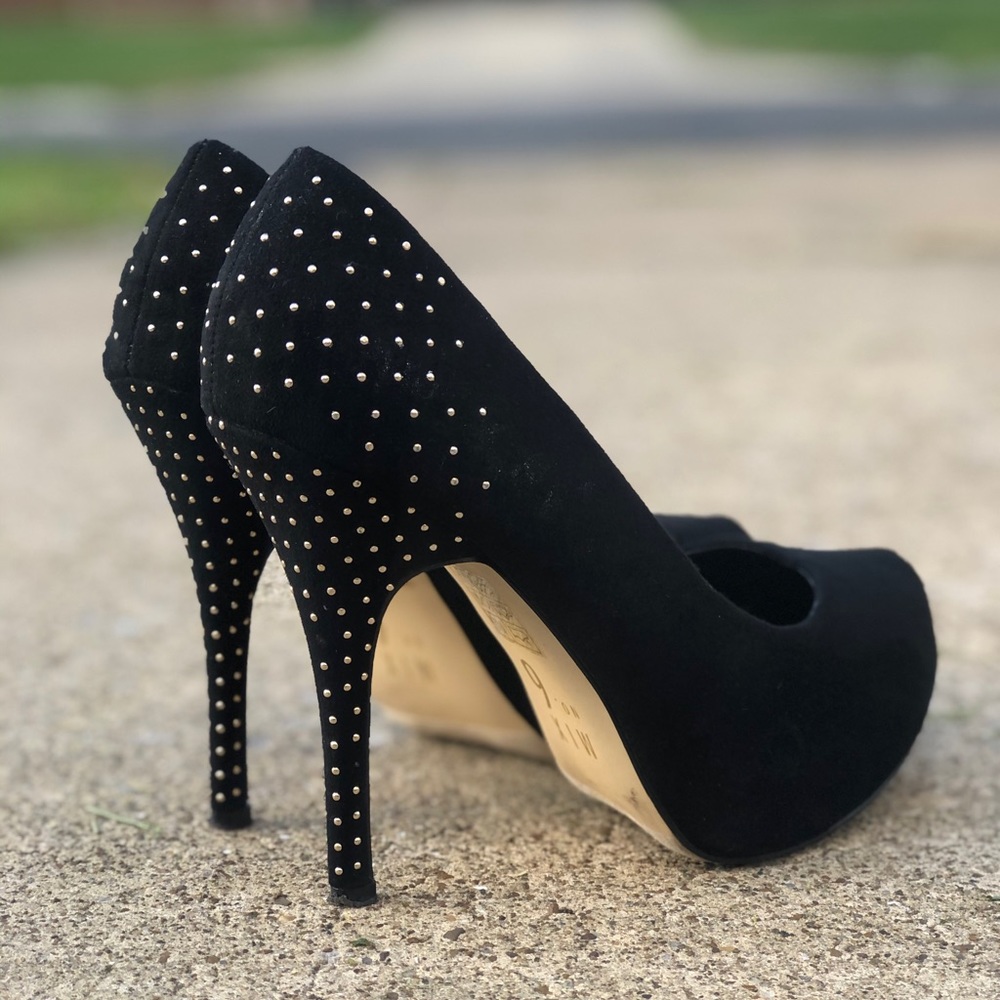 Platform Pumps - Black with Gold Studs